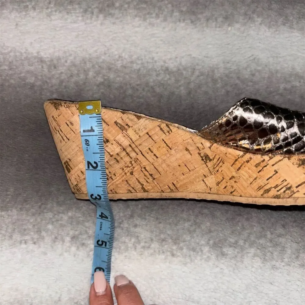 Yellow Box Shelly Bronze Rhinestone Snakeskin Cork Wedge Sandals - Picture 11 of 12